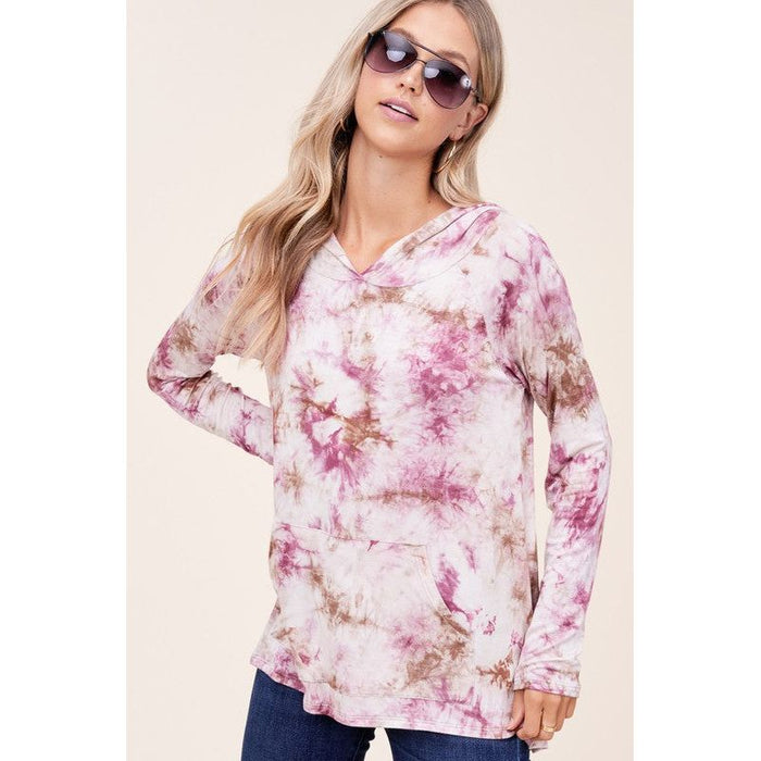 TIE DYE PRINT HOODIE HIGH LOW TOP