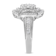 Bids.com 14K White Gold 1.0 Cttw Round & Baguette Cut Diamond Floral Cluster Quatrefoil Channel Set Band Cocktail Statement Ring (H-I Color, SI2-I1 Clarity) - Size 6-3/4 Rings