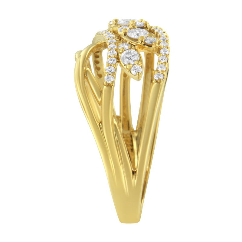 Bids.com 10K Yellow Gold 1/2 Cttw Round-Cut Multi Row Diamond Split Shank Cocktail Ring (H-I Color, SI2-I1 Clarity) - Size 7 Rings
