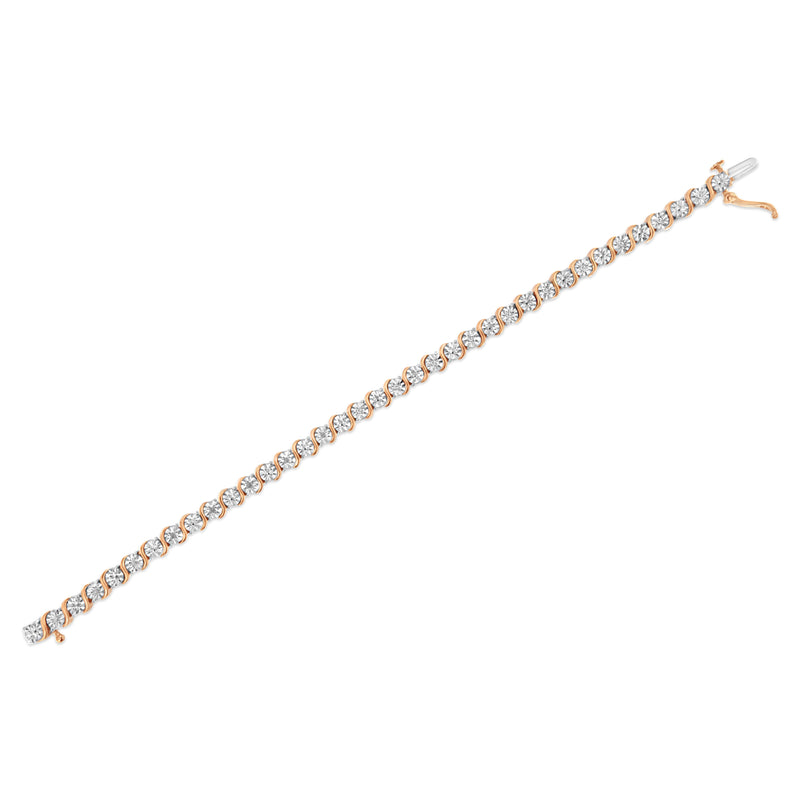 Bids.com 14K Rose Gold Plated .925 Sterling Silver 1/10 Cttw Diamond Round Miracle Plate and "S" Link Tennis Bracelet (I-J Color, I2- I3 Clarity) - 7" Bracelets