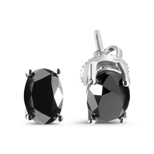 Bids.com 14K White Gold 3.00 Cttw Oval Cut Black Diamond Solitaire Stud Earrings (Black Color, I2-I3 Clarity) Earrings