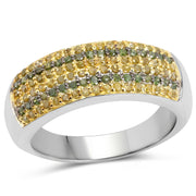 Bids.com 0.43 Carat Genuine Green Diamond and Yellow Diamond .925 Sterling Silver Ring Rings