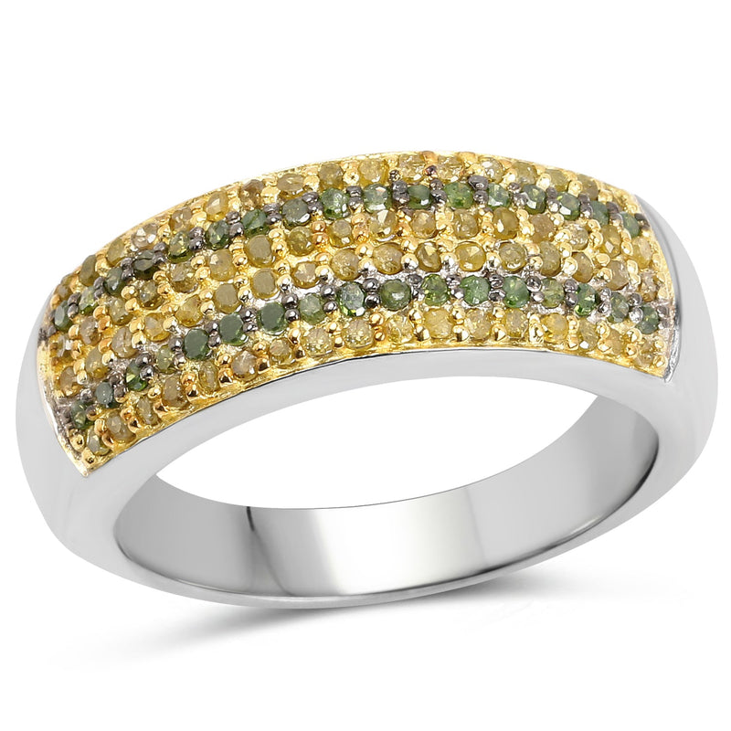 Bids.com 0.43 Carat Genuine Green Diamond and Yellow Diamond .925 Sterling Silver Ring Rings