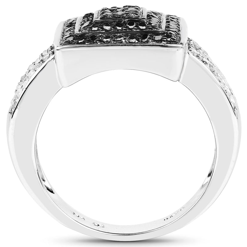 Bids.com 0.55 Carat Genuine Black Diamond and White Diamond .925 Sterling Silver Ring Rings
