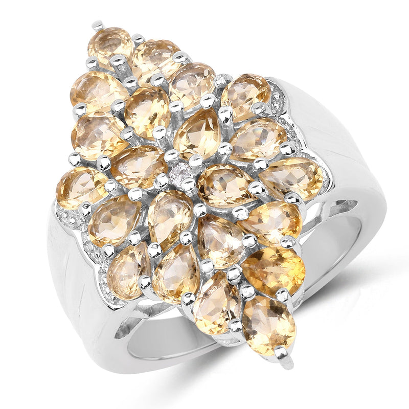 Bids.com 3.54 Carat Genuine Citrine and White Topaz .925 Sterling Silver Ring Rings