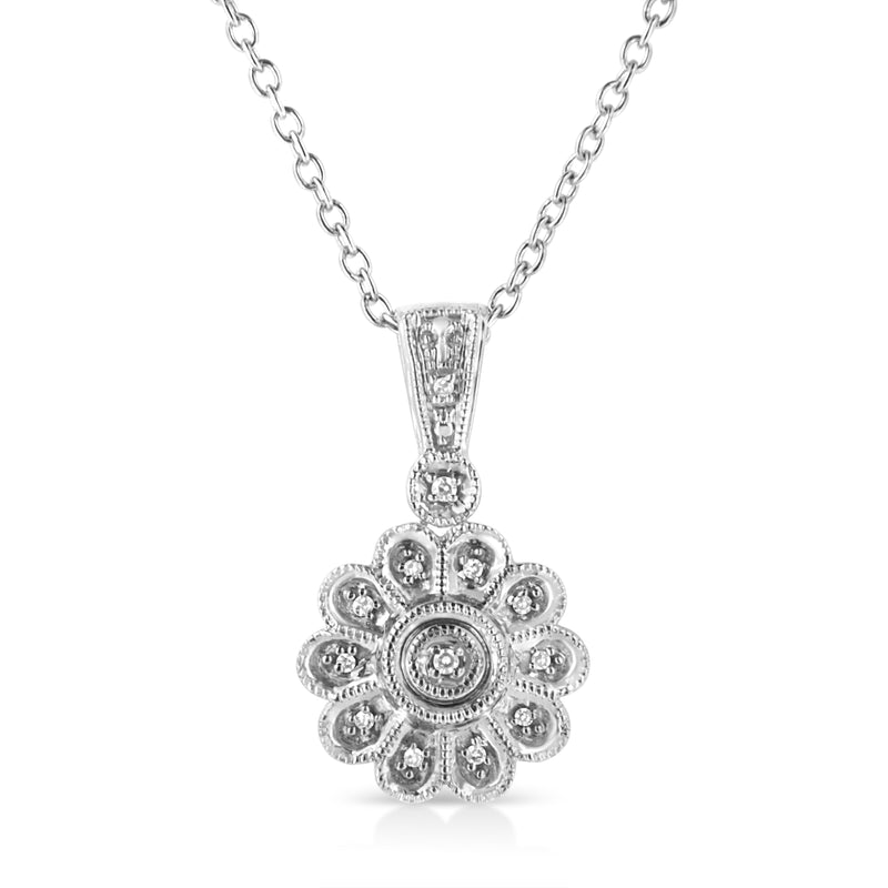Bids.com .925 Sterling Silver Diamond Accent Sunburst Milgrain 18" Pendant Necklace (I-J Color, I1-I2 Clarity) Necklaces