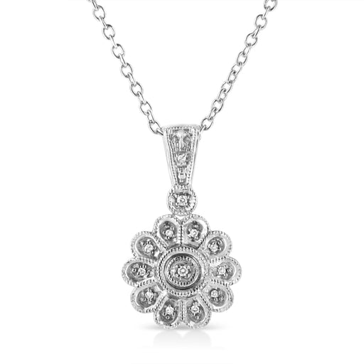 Bids.com .925 Sterling Silver Diamond Accent Sunburst Milgrain 18" Pendant Necklace (I-J Color, I1-I2 Clarity) Necklaces