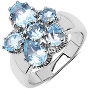 Bids.com 3.56 Carat Genuine Blue Topaz .925 Sterling Silver Cluster Ring Rings