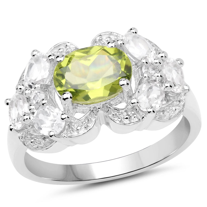 Bids.com 2.70 Carat Genuine Peridot and White Zircon .925 Sterling Silver Ring Rings
