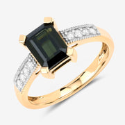 Bids.com 1.91 Carat Genuine Green Tourmaline and White Diamond 14K Yellow Gold Ring Rings