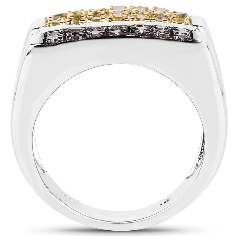 Bids.com 0.63 Carat Genuine Champagne Diamond and Yellow Diamond .925 Sterling Silver Ring Rings