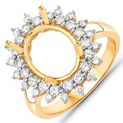 Bids.com 0.79 Carat Genuine White Diamond 14K Yellow Gold Semi Mount Ring - holds 11x9mm Oval Gemstone Rings