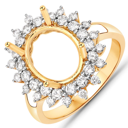 Bids.com 0.79 Carat Genuine White Diamond 14K Yellow Gold Semi Mount Ring - holds 11x9mm Oval Gemstone Rings