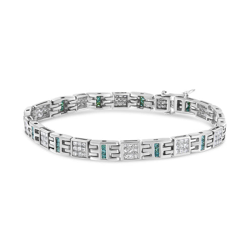Bids.com 14K White Gold Princess-Cut white and Blue Diamond 3.00 cttw Fashion Link Bracelet (H-I Color, SI1-SI2 Clarity) Bracelets
