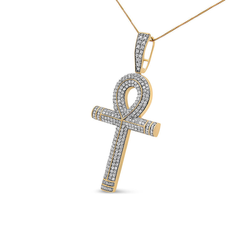 Bids.com 10K Yellow Gold 1 7/8 Cttw Round Diamond Ankh Cross Pendant Necklace for Men (H-I Color, SI1-SI2 Clarity) - NO CHAIN INCLUDED Necklaces