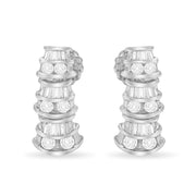 Bids.com 14K White Gold 7/8 cttw Baguette & Round Brilliant-Cut Diamond Dangle Multi Row Earrings (H-I Color, SI2-I1 Clarity) Earrings