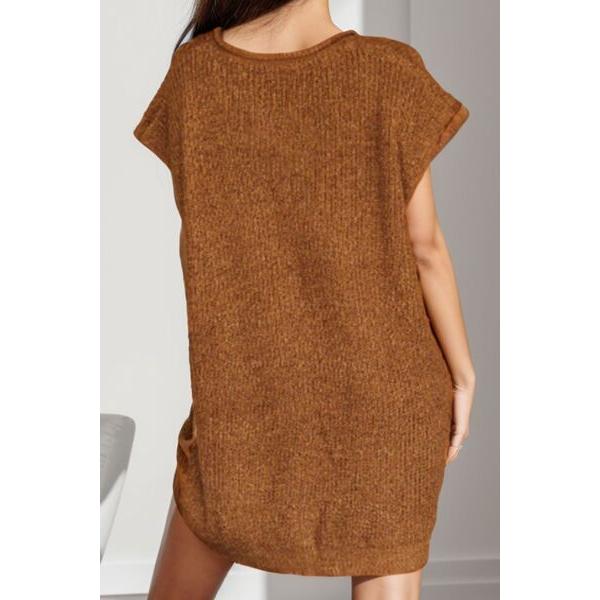 Notched Cap Sleeve Mini Sweater Dress