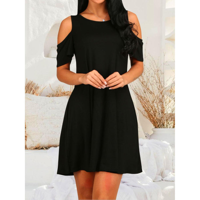 Round Neck Cold Shoulder Short Sleeve Dress