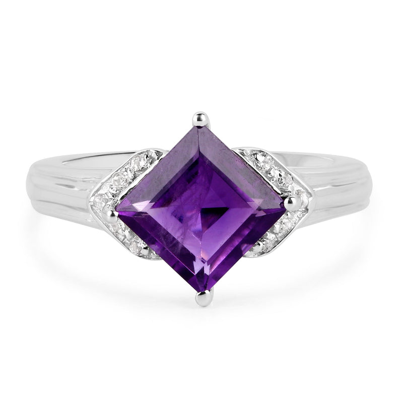 Bids.com 2.55 Carat Genuine Amethyst and White Topaz .925 Sterling Silver Ring Rings