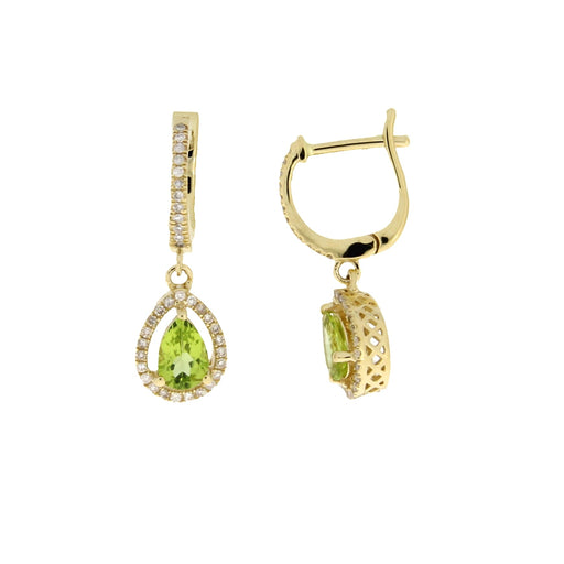 Bids.com .88ct Peridot Diamond Dangle Earrings 14KT Yellow Gold Earrings
