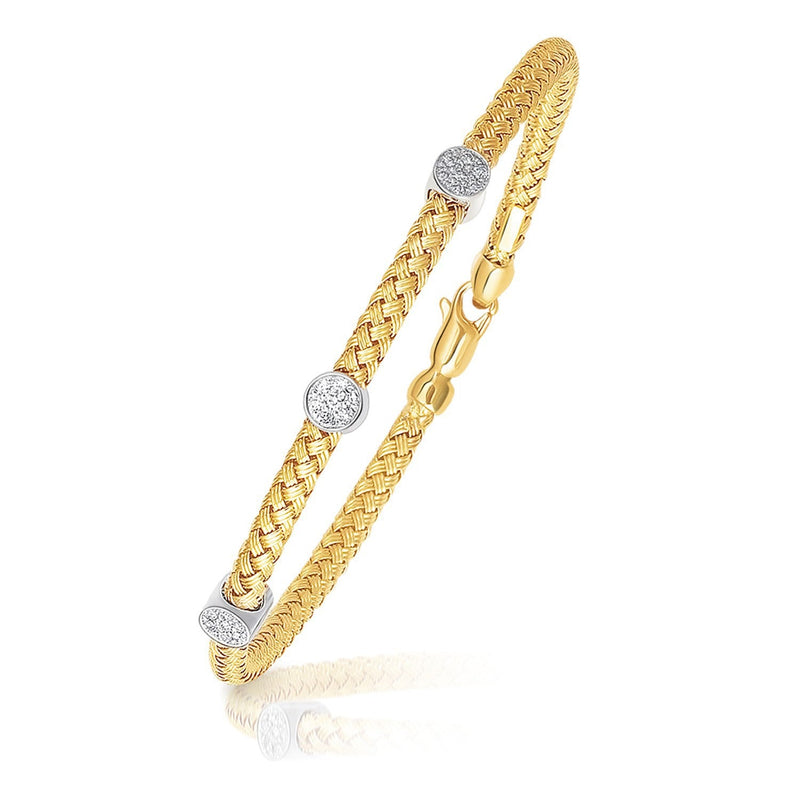 Bids.com 14k Two-Tone Gold Diamond Accent Station Basket Weave Bracelet Bracelets