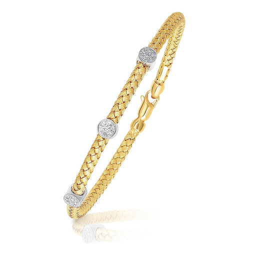 Bids.com 14k Two-Tone Gold Diamond Accent Station Basket Weave Bracelet Bracelets