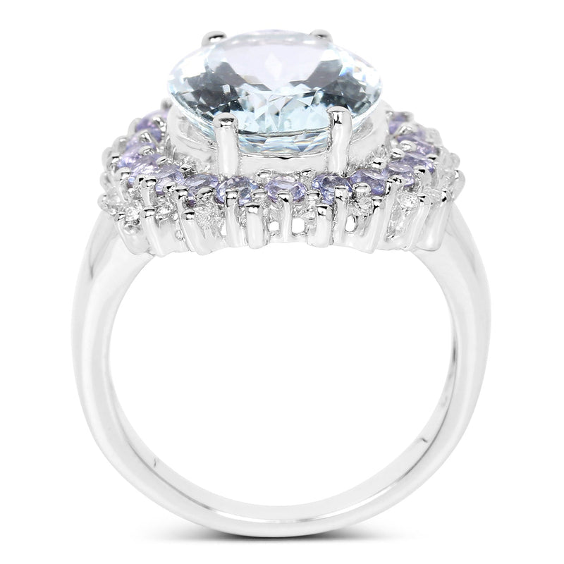 Bids.com 5.30 Carat Genuine Aquamarine, Tanzanite & White Topaz .925 Sterling Silver Ring Rings