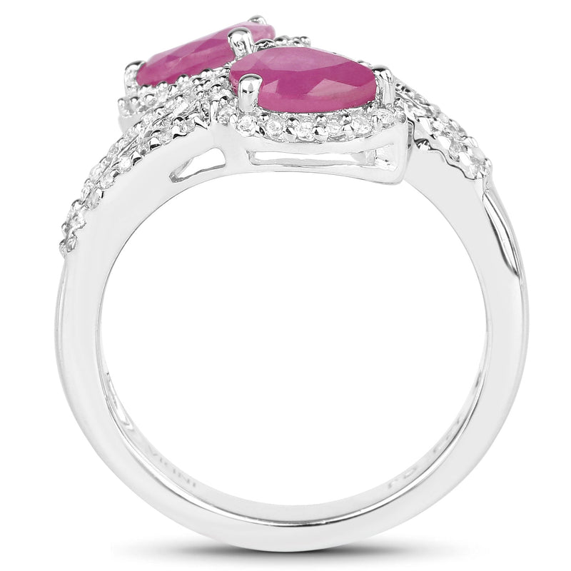 Bids.com 2.43 Carat Glass Filled Ruby and White Topaz Sterling Silver Ring Rings