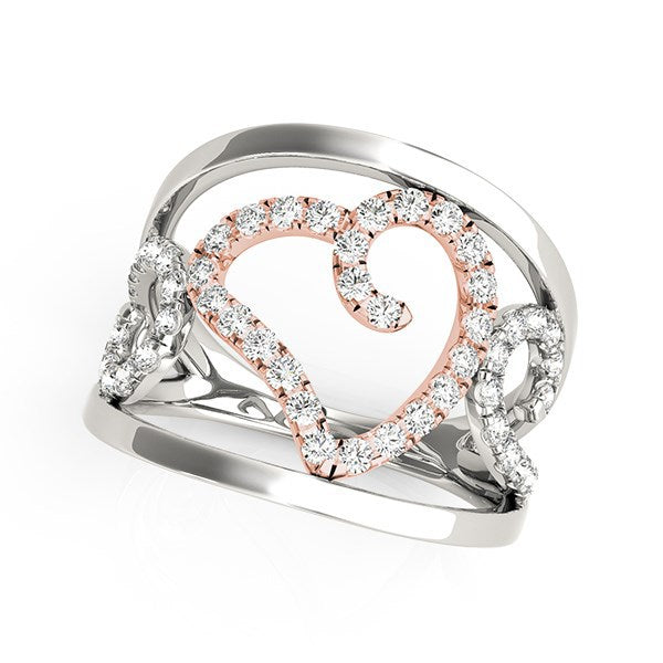 Bids.com Heart Motif Filigree Style Diamond Ring in 14k White And Rose Gold (1/4 cttw) Rings