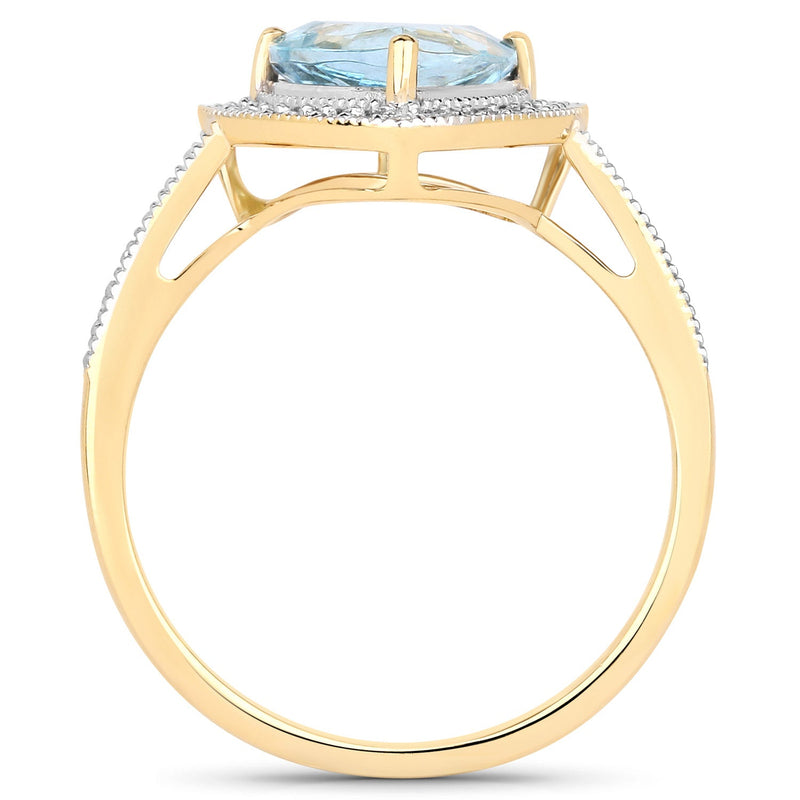 Bids.com 1.58 Carat Genuine Aquamarine and White Diamond 14K Yellow Gold Ring Rings