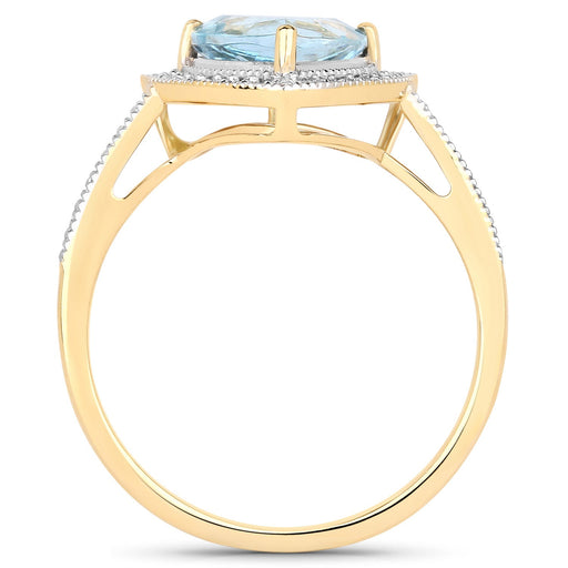 Bids.com 1.58 Carat Genuine Aquamarine and White Diamond 14K Yellow Gold Ring Rings