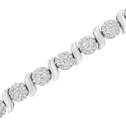Bids.com 14K White Gold 5 1/4 cttw Diamond S-Link Floral Cluster Tennis Bracelet (I-J Clarity, SI2-I1 Color) - Size 7" Bracelets