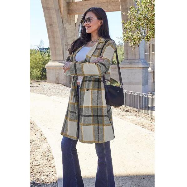 Plaid Button Up Lapel Collar Coat