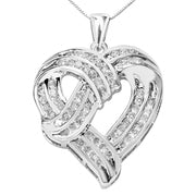 Bids.com .925 Sterling Silver 1 1/4 Cttw Round Diamond Openwork Ribbon Weave Heart Pendant 18" Necklace (I-J Color, I3 Clarity) Necklaces