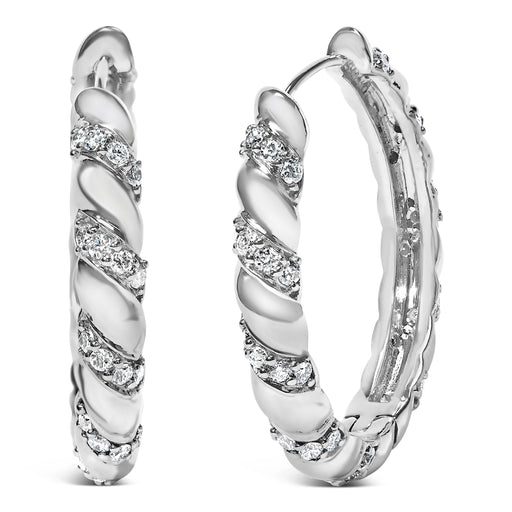 Bids.com 14K White Gold 1 1/5 Cttw Lab Grown Diamond Swirl Design 1" Inch Hoop Earrings (F-G Color, VS1-VS2 Clarity) Earrings
