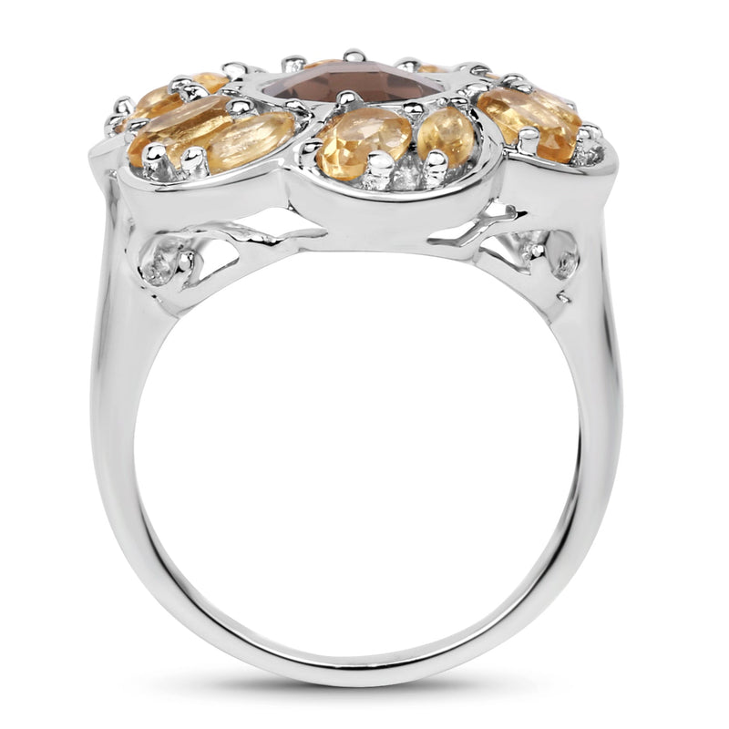 Bids.com 3.46 Carat Genuine Smoky Quartz & Citrine .925 Sterling Silver Ring Rings