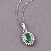 Bids.com 1.39 Carat Genuine Green Tourmaline and White Diamond 14K White Gold Pendant Pendants