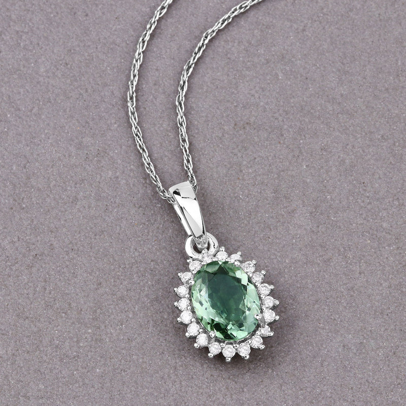 Bids.com 1.39 Carat Genuine Green Tourmaline and White Diamond 14K White Gold Pendant Pendants