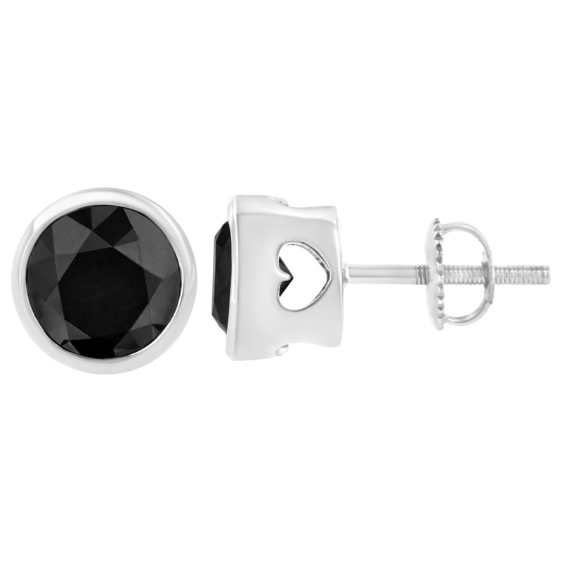 Bids.com .925 Sterling Silver 4.00 Cttw Round Brilliant-Cut Black Diamond Bezel-Set Stud Earrings with Screw Backs (Fancy Color-Enhanced, I2-I3 Clarity) Earrings