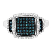Bids.com Black Rhodium Plated .925 Sterling Silver 1/2 Cttw White & Blue Diamond Square Halo Cocktail Ring (Fancy Blue & H-I Color, I2-I3 Clarity) - SIze 6 Rings