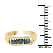 Bids.com 14K Yellow Gold Plated 0.90 Carat Genuine Blue Diamond .925 Sterling Silver Ring Rings