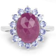 Bids.com 5.53 Carat Genuine Pink Sapphire & Tanzanite .925 Sterling Silver Ring Rings