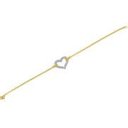 Bids.com 10K Two Tone Gold 1/4 Cttw Diamond Encrusted Heart Charm 7" Bracelet (H-I Color, I1-I2 Clarity) Bracelets