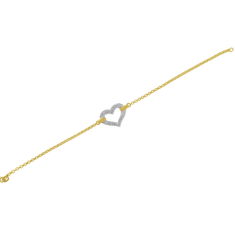 Bids.com 10K Two Tone Gold 1/4 Cttw Diamond Encrusted Heart Charm 7" Bracelet (H-I Color, I1-I2 Clarity) Bracelets
