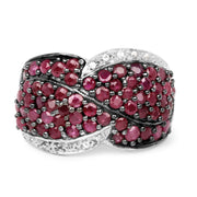 Bids.com 3.06 Carat Genuine Ruby & White Topaz .925 Sterling Silver Ring Rings