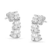 Bids.com 14K White Gold 7/8 cttw Baguette & Round Brilliant-Cut Diamond Dangle Multi Row Earrings (H-I Color, SI2-I1 Clarity) Earrings