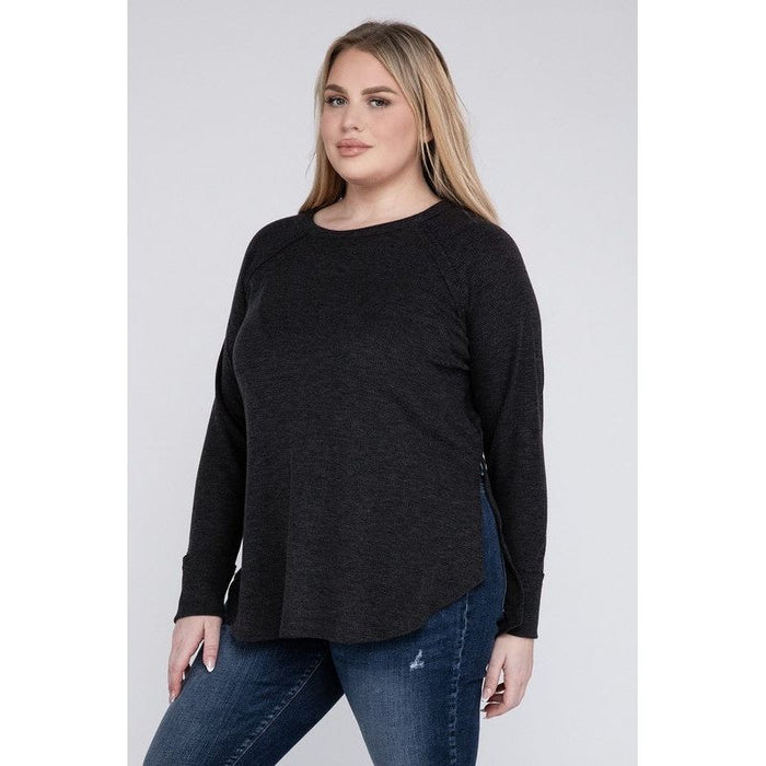 Plus Melange Baby Waffle Long Sleeve Top