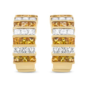 Bids.com 18K Yellow Gold 1 3/4 Cttw Invisible Set Princess Cut Diamond and 2.5mm Yellow Sapphire Huggie Hoop Earrings (F-G Color, VS1-VS2 Clarity) Earrings