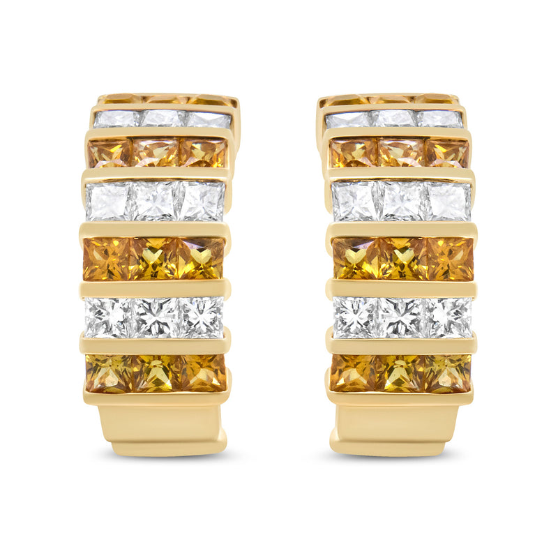 Bids.com 18K Yellow Gold 1 3/4 Cttw Invisible Set Princess Cut Diamond and 2.5mm Yellow Sapphire Huggie Hoop Earrings (F-G Color, VS1-VS2 Clarity) Earrings
