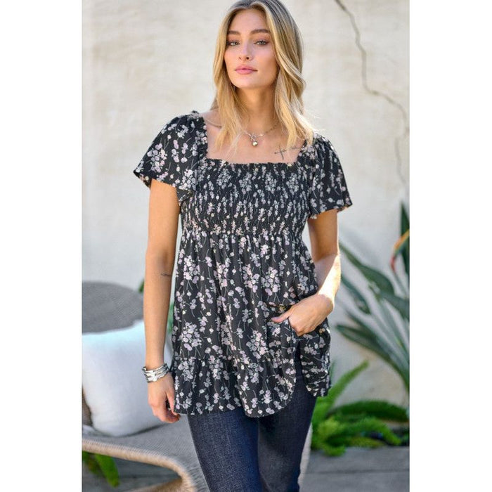 Floral Printed V-Neck Ruffle Top